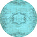 Round Abstract Light Blue Contemporary Rug, con454lblu