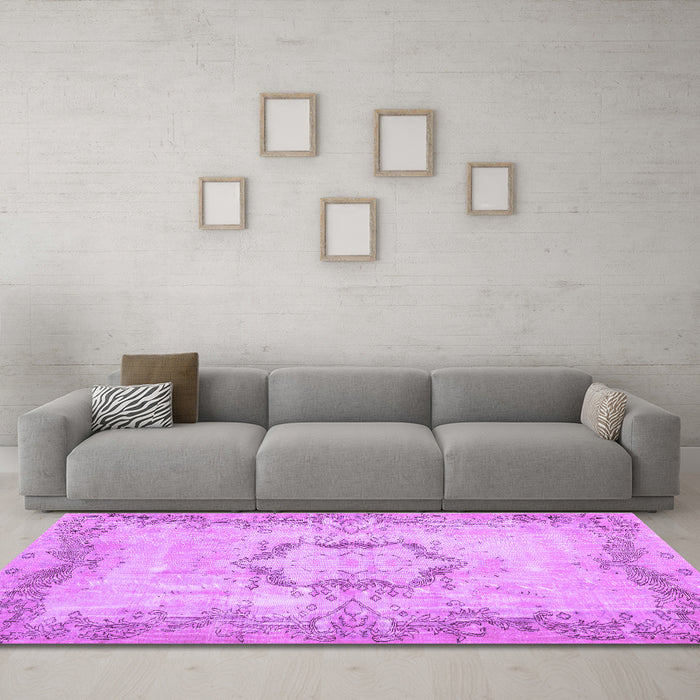 Machine Washable Abstract Purple Contemporary Area Rugs in a Living Room, wshcon454pur