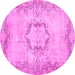 Round Machine Washable Abstract Pink Contemporary Rug, wshcon454pnk