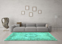 Machine Washable Abstract Turquoise Contemporary Rug, wshcon454turq