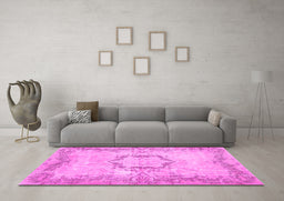Machine Washable Abstract Pink Contemporary Rug in a Living Room, wshcon454pnk