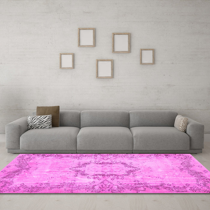Machine Washable Abstract Pink Contemporary Rug in a Living Room, wshcon454pnk