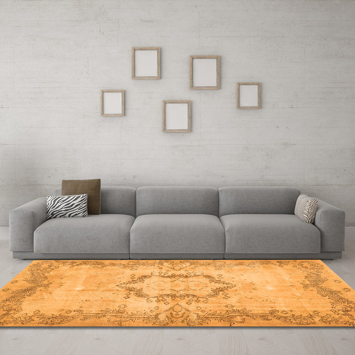 Machine Washable Abstract Orange Contemporary Area Rugs in a Living Room, wshcon454org