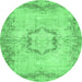 Round Machine Washable Abstract Emerald Green Contemporary Area Rugs, wshcon454emgrn