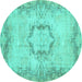 Round Machine Washable Abstract Turquoise Contemporary Area Rugs, wshcon454turq