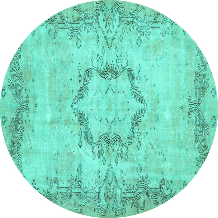 Round Abstract Turquoise Contemporary Rug, con454turq