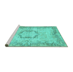 Sideview of Machine Washable Abstract Turquoise Contemporary Area Rugs, wshcon454turq