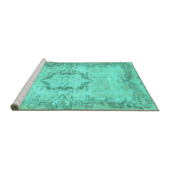 Sideview of Machine Washable Abstract Turquoise Contemporary Area Rugs, wshcon454turq