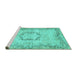 Sideview of Machine Washable Abstract Turquoise Contemporary Area Rugs, wshcon454turq