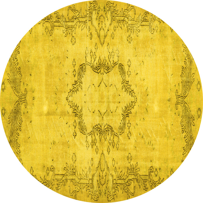 Round Machine Washable Abstract Yellow Contemporary Rug, wshcon454yw