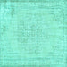 Square Machine Washable Abstract Turquoise Contemporary Area Rugs, wshcon455turq