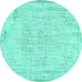 Round Machine Washable Abstract Turquoise Contemporary Area Rugs, wshcon455turq