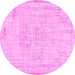 Round Machine Washable Abstract Pink Contemporary Rug, wshcon455pnk