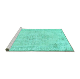 Sideview of Machine Washable Abstract Turquoise Contemporary Area Rugs, wshcon455turq