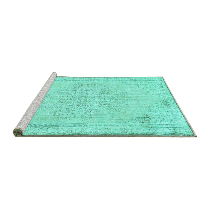 Sideview of Machine Washable Abstract Turquoise Contemporary Area Rugs, wshcon455turq