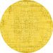 Round Machine Washable Abstract Yellow Contemporary Rug, wshcon455yw