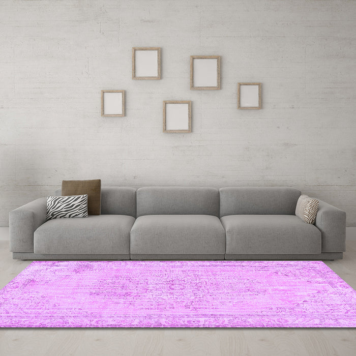 Machine Washable Abstract Purple Contemporary Area Rugs in a Living Room, wshcon455pur