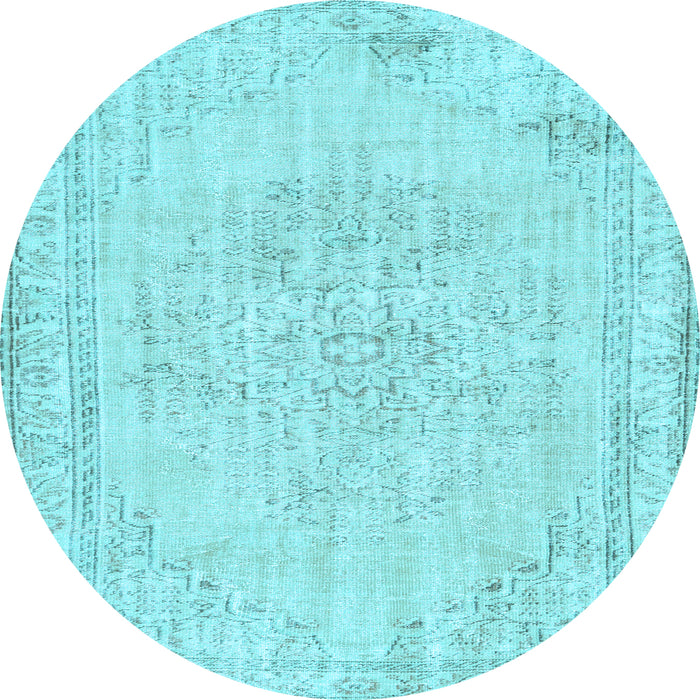Round Abstract Light Blue Contemporary Rug, con455lblu