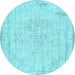 Round Abstract Light Blue Contemporary Rug, con455lblu