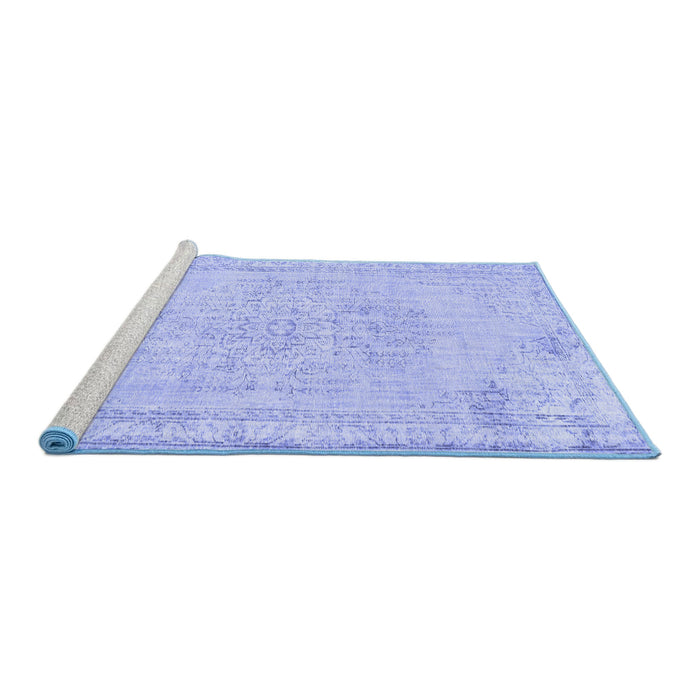Sideview of Machine Washable Abstract Blue Contemporary Rug, wshcon455blu