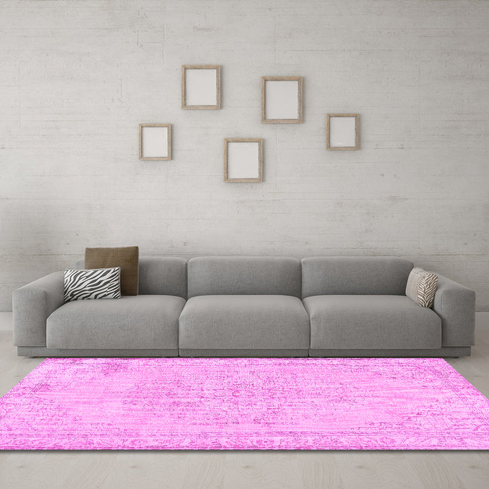 Machine Washable Abstract Pink Contemporary Rug in a Living Room, wshcon455pnk