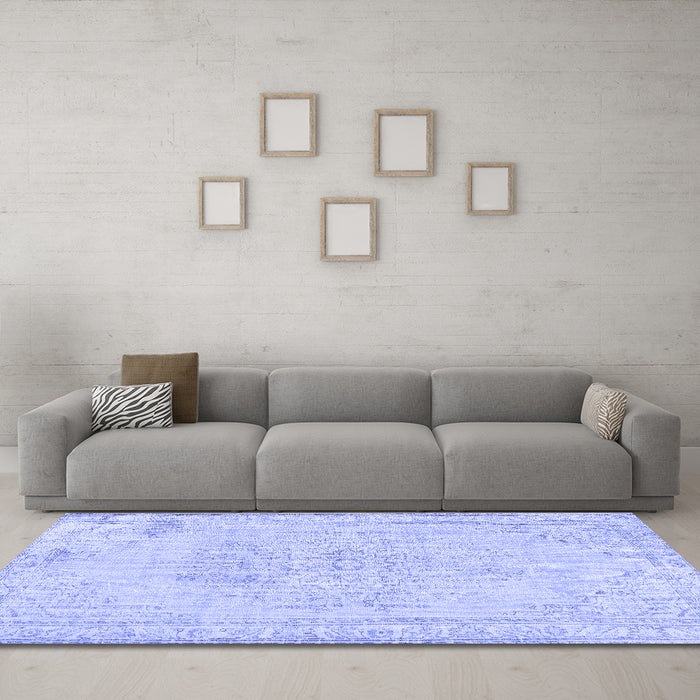 Machine Washable Abstract Blue Contemporary Rug in a Living Room, wshcon455blu