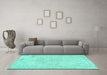 Machine Washable Abstract Turquoise Contemporary Area Rugs in a Living Room,, wshcon455turq