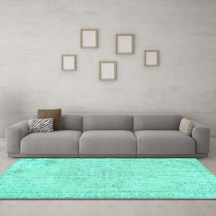 Machine Washable Abstract Turquoise Contemporary Area Rugs in a Living Room,, wshcon455turq