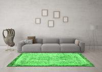 Machine Washable Abstract Green Contemporary Rug, wshcon456grn