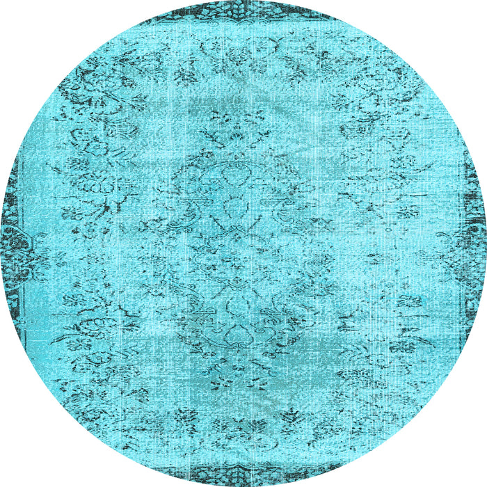 Round Abstract Light Blue Contemporary Rug, con456lblu