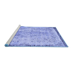 Sideview of Machine Washable Abstract Blue Contemporary Rug, wshcon456blu