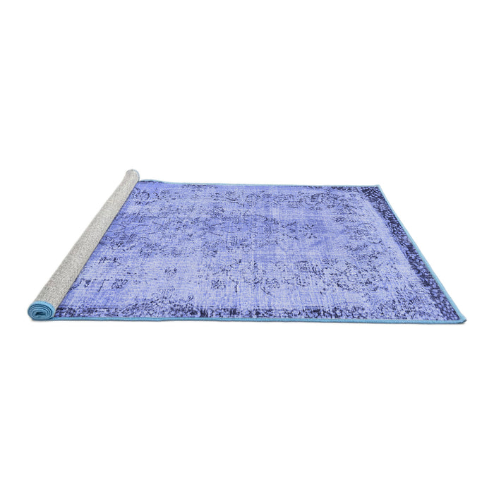 Sideview of Machine Washable Abstract Blue Contemporary Rug, wshcon456blu