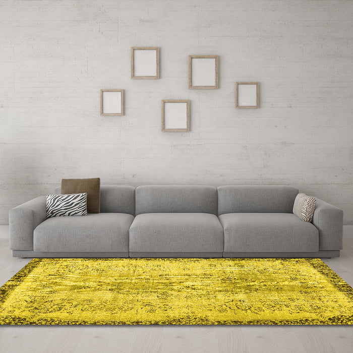 Machine Washable Abstract Yellow Contemporary Rug in a Living Room, wshcon456yw