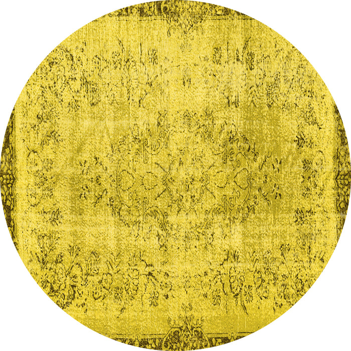 Round Abstract Yellow Contemporary Rug, con456yw