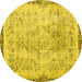 Round Machine Washable Abstract Yellow Contemporary Rug, wshcon456yw