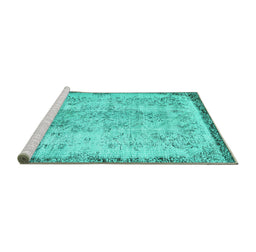 Sideview of Machine Washable Abstract Turquoise Contemporary Area Rugs, wshcon456turq