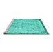 Sideview of Machine Washable Abstract Turquoise Contemporary Area Rugs, wshcon456turq