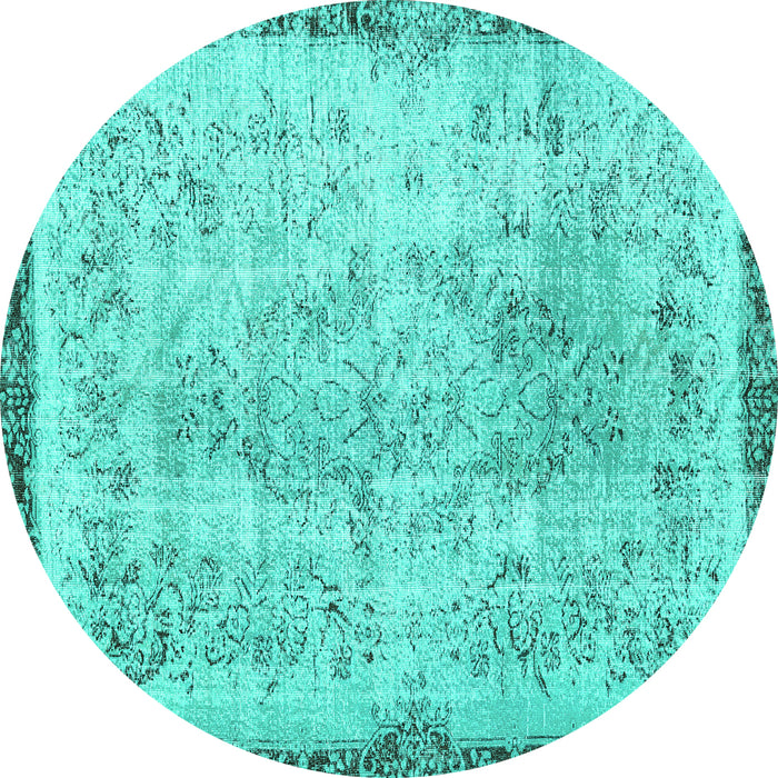 Round Abstract Turquoise Contemporary Rug, con456turq