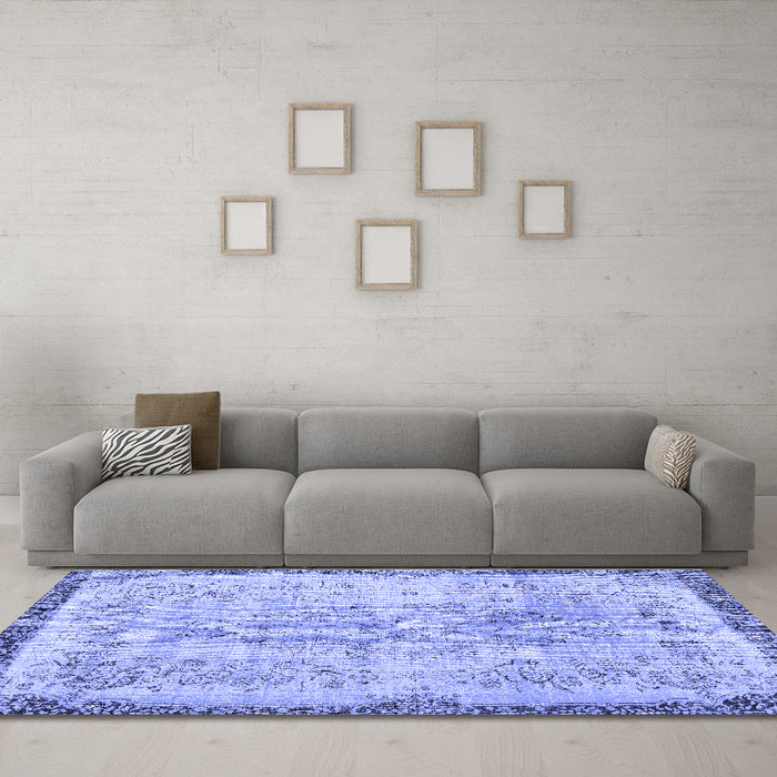 Machine Washable Abstract Blue Contemporary Rug in a Living Room, wshcon456blu