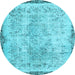 Round Machine Washable Abstract Light Blue Contemporary Rug, wshcon456lblu