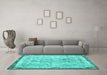 Machine Washable Abstract Turquoise Contemporary Area Rugs in a Living Room,, wshcon456turq