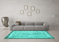 Machine Washable Abstract Turquoise Contemporary Rug, wshcon456turq