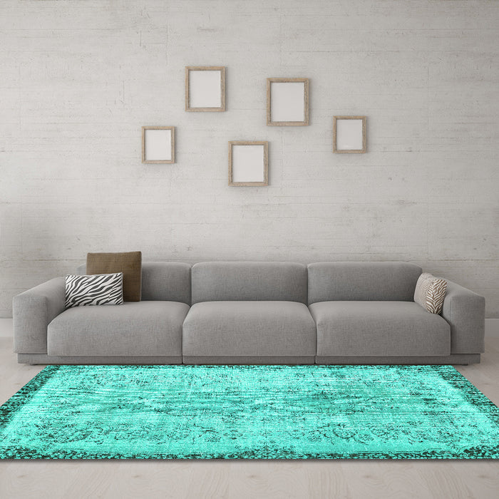Machine Washable Abstract Turquoise Contemporary Area Rugs in a Living Room,, wshcon456turq
