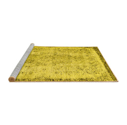 Sideview of Machine Washable Abstract Yellow Contemporary Rug, wshcon456yw