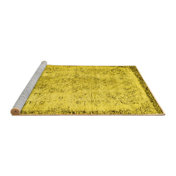 Sideview of Machine Washable Abstract Yellow Contemporary Rug, wshcon456yw
