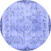 Round Machine Washable Abstract Blue Contemporary Rug, wshcon456blu