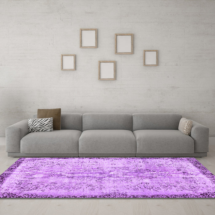 Machine Washable Abstract Purple Contemporary Area Rugs in a Living Room, wshcon456pur