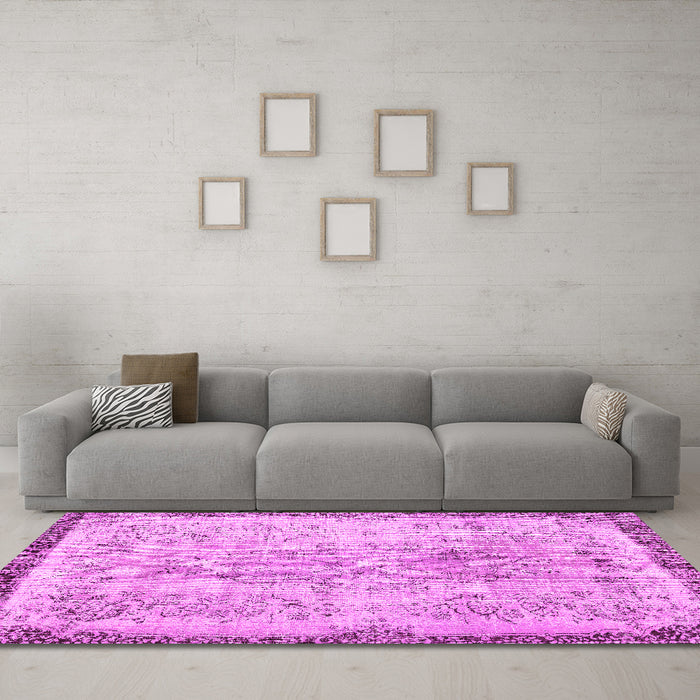 Machine Washable Abstract Pink Contemporary Rug in a Living Room, wshcon456pnk