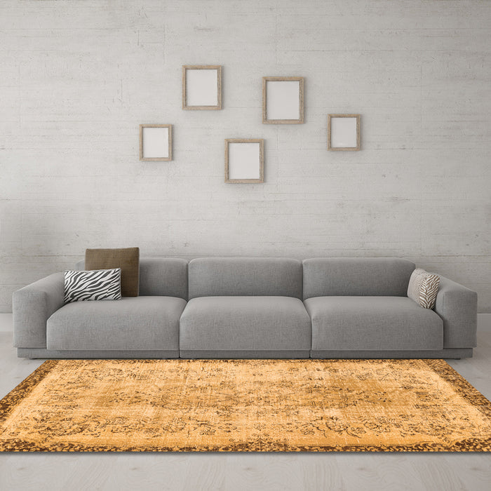 Machine Washable Abstract Orange Contemporary Area Rugs in a Living Room, wshcon456org