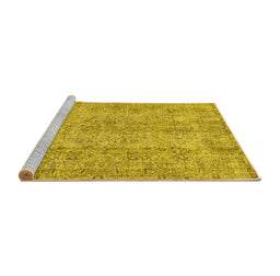 Sideview of Machine Washable Abstract Yellow Contemporary Rug, wshcon457yw